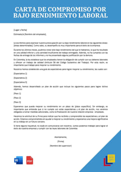 Ejemplo de carta de compromiso por bajo rendimiento laboral PDF