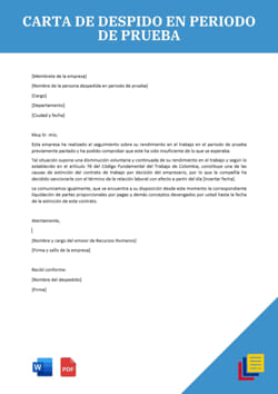 Ejemplo de carta de despido en periodo de prueba PDF
