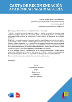 Ejemplo de carta de recomendación académica para maestría PDF