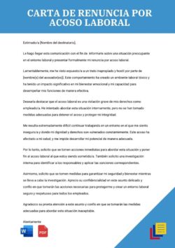 Ejemplo de carta de renuncia por acoso laboral en Colombia