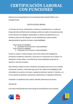 Certificación laboral con funciones de trabajo