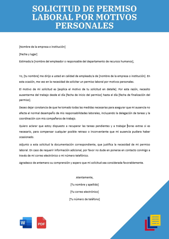 Ejemplo de solicitud de permiso laboral por motivos personales