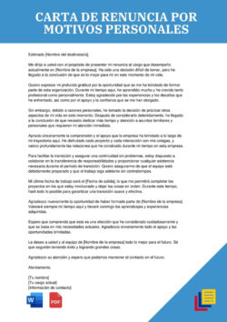 Ejemplo para utilizar una carta de renuncia laboral por motivos personales para un trabajador o trabajadora