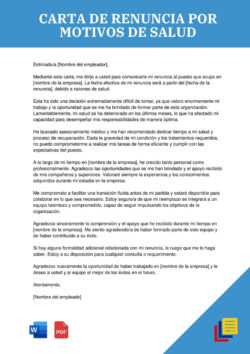 carta donde el trabajador renuncia por motivos de salud